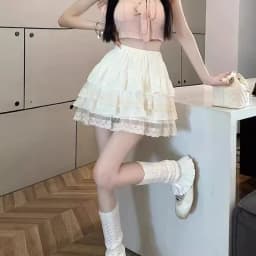 Short skirt white lace cake skirt female summer high waist thin a line skirt princess puffy