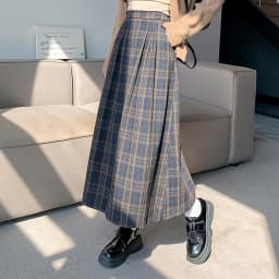 Women's Vintage Plaid Wool&blend Pleated Long Skirt Lady Spring Autumn Streetwear High Waist A Line Long Skirt