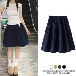 New Korean Summer Female Elegant A-line Skirts Lady Designer High Waist Thin Skirts Girls Fashion Solid Mid-Long Dress