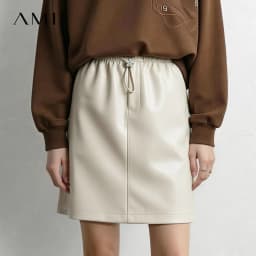 Amii Women's Faux Leather A-Line Mini Skirt Straight Fit Slimming Casual Commuter Minimalist Winter 2026 Mini Skirts 12624007