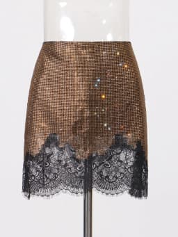 TWOTWINSTYLE Brown Spliced Diamonds Irregular Skirt Female High Waist Loose Sexy Luxury Women's Short Skirts Autumn New Fashion