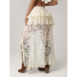 Bohemian Lace Embroidery Women's Soild Color Skirts Asymmetrical Tierred Premium See Through Long Skirts