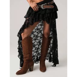 Bohemian Lace Embroidery Women's Soild Color Skirts Asymmetrical Tierred Premium See Through Long Skirts