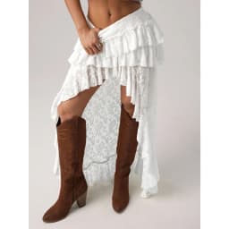 Bohemian Lace Embroidery Women's Soild Color Skirts Asymmetrical Tierred Premium See Through Long Skirts