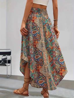 Europe and the United States Fashion Women's Exotic Wind Pull Rope with High Waist Half Printed Long Skirt Summer Girl