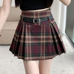 Y2K Plaid Skirt with Belt High Waist Box Pleat Tennis Mini Skirt for Women Skort Preppy Style Academia Vintage Outfit