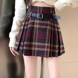 Y2K Plaid Skirt with Belt High Waist Box Pleat Tennis Mini Skirt for Women Skort Preppy Style Academia Vintage Outfit