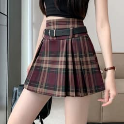 Y2K Plaid Skirt with Belt High Waist Box Pleat Tennis Mini Skirt for Women Skort Preppy Style Academia Vintage Outfit