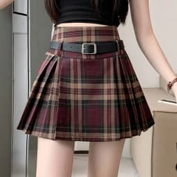 Y2K Plaid Skirt with Belt High Waist Box Pleat Tennis Mini Skirt for Women Skort Preppy Style Academia Vintage Outfit