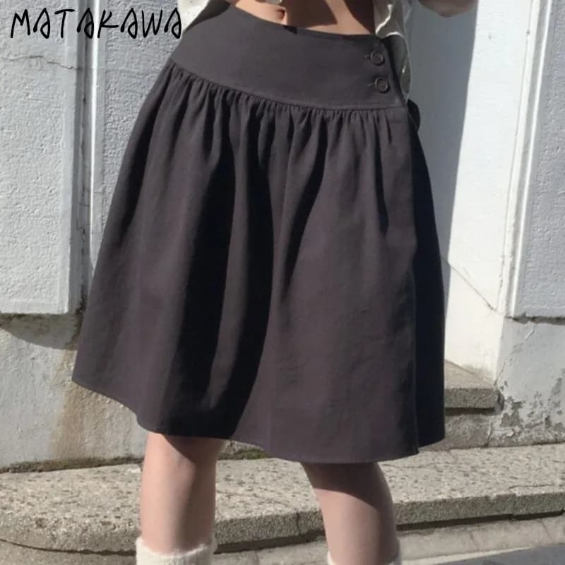 Matakawa Y2k Bud Skirts Women Solid Korean Fashion Vintage A-line Faldas Mujer Spring Summer Streetwear Long Skirt