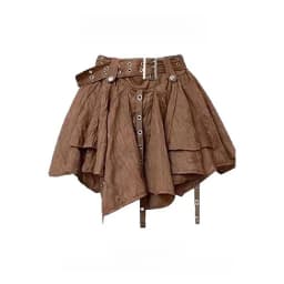 Brown Gauze Skirt Women's Spring 2026 Western Cowboy Sash Skirt Retro Commute Style High Waist A-Line Casual Skirts