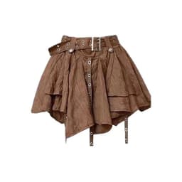 Brown Gauze Skirt Women's Spring 2026 Western Cowboy Sash Skirt Retro Commute Style High Waist A-Line Casual Skirts