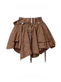 Brown Gauze Skirt Women's Spring 2026 Western Cowboy Sash Skirt Retro Commute Style High Waist A-Line Casual Skirts