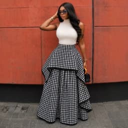 Houndstooth Maxi Skirt for Women High Waist Layered Ruffle Irregular Hem A Line Skirt Elegant Vintage Formal Tiered Maxi Skirt
