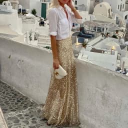Skirts women 2026 casual spring autumn sequined floor-length skirt Europe America solid color long skirts women's clothing