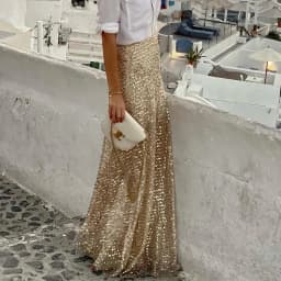Skirts women 2026 casual spring autumn sequined floor-length skirt Europe America solid color long skirts women's clothing