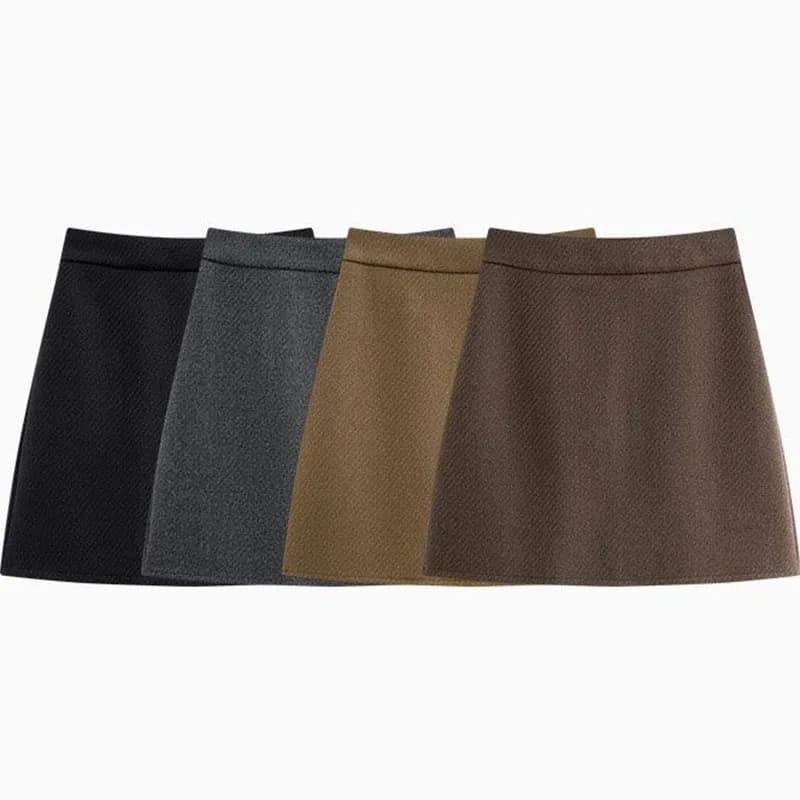 Woolen Short Skirts for Women 2025 Autumn Winter New Solid Color All-Match Slimming Mini Skirts Korean Basic Office Lady Skirt