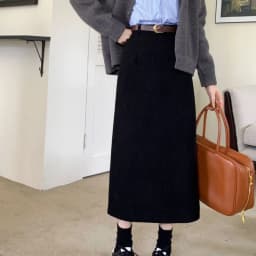 High Waist Slimming Retro Corduroy Midi Skirt Hip Concealing Straight Leg A- Line Wrap Around Skirt for Women Solid Color