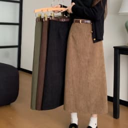 High Waist Slimming Retro Corduroy Midi Skirt Hip Concealing Straight Leg A- Line Wrap Around Skirt for Women Solid Color