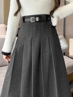 Grey woolen pleated skirt for women in autumn and winter skirt high waisted casual large hemA-line medium length skirt