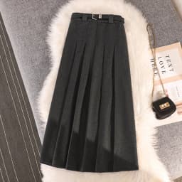 Grey woolen pleated skirt for women in autumn and winter skirt high waisted casual large hemA-line medium length skirt