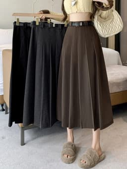 Grey woolen pleated skirt for women in autumn and winter skirt high waisted casual large hemA-line medium length skirt