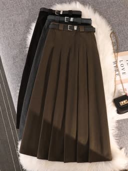 Grey woolen pleated skirt for women in autumn and winter skirt high waisted casual large hemA-line medium length skirt