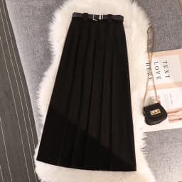 Grey woolen pleated skirt for women in autumn and winter skirt high waisted casual large hemA-line medium length skirt
