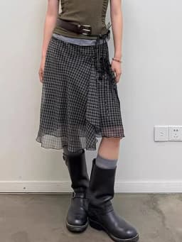 Aoaiiys Plaid Skirts Women High Waist Mesh Ruffled Skirt Fashion Irregular Design A-Line Skirt Summer New Vintage Korean Skirts