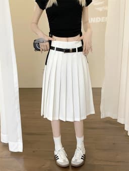 White A-Line Midi Skirt High Waist Pleated Versatile Summer New Style Slimming Half Body Skirt for Trendy Girls
