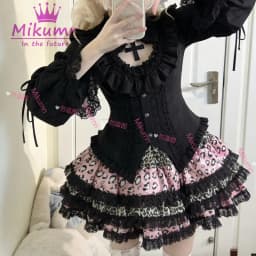 Mikumn Harajuku Gothic Pink Leopard Print Skirt Y2k Punk Lace Cake Skirt Women Lolita Kawaii Pleated Mini Skirt Chic Streerwear
