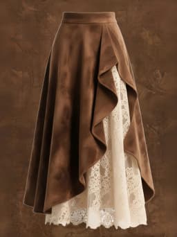 2026 Autumn Women Brown Suede Half Skirt Vintage Western-style Suede And Lace Patchwork Skirt