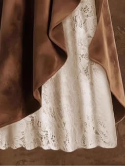 2026 Autumn Women Brown Suede Half Skirt Vintage Western-style Suede And Lace Patchwork Skirt