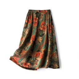 2026 Women's Casual Autumn New Style 100% Natural Mulberry Silk Gambiered Guangdong Gauze High Waist Printed A-line Skirt