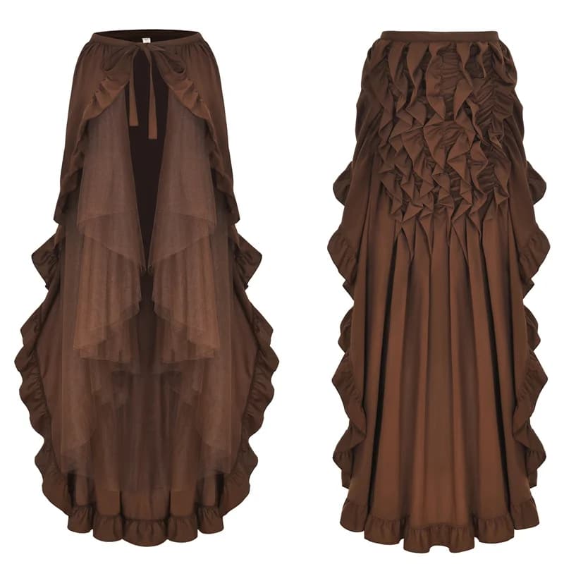Women's Steampunk Victorian Skirt Lace Up 2 Layer Ruffles Tulle Asymmetrica Skirt Medieval Renaissance Corset Skirts Plus Size