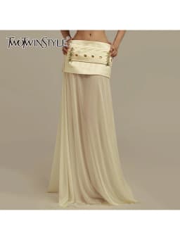 TWOTWINSTYLE Elegant Spliced Sequined Long Skirts for Women High Waist Patchwork Belt Temperament Skirt Female Fashion Clothing