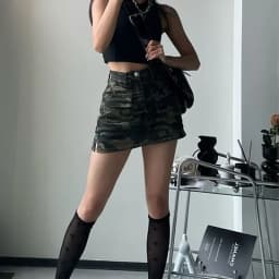 High Street Split Denim Skirt Woman 2025 Summer with Pockets Camouflage Cargo Skirt Women American Retro High Waist Mini Skirts