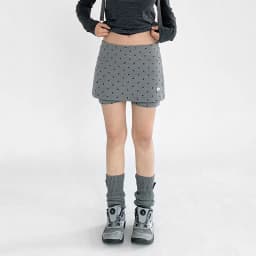 2026 New Polka Dot Grey Elastic Sporty Skirt Hot Pants High Waist Wide Leg Pants Casual Low Waist Polyester Blend Skirt