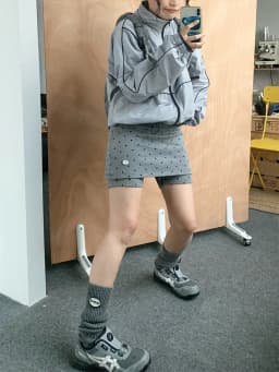 2026 New Polka Dot Grey Elastic Sporty Skirt Hot Pants High Waist Wide Leg Pants Casual Low Waist Polyester Blend Skirt