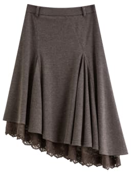 FSLE 2026 Winter Women's Vintage-Inspired Elegant Lace Panel Asymmetric Hem Midi Skirt - Chic Flattering for Everyday Wear