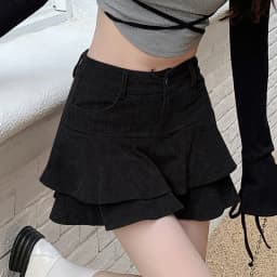 Retro Brown Corduroy Mini Skirt for Women Autumn Winter High-waisted A Line Ruffle Skirts Women Anti-Glare Cake Puff Skirt