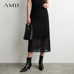 Amii 2026 Autumn New Skirt for Women Fashion Velvet Splice Paisley Lace Midi Skirt Split Straight Casual Woman Clothing 12643057