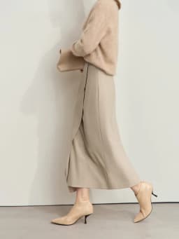 AMII Minimalist Double-sided Woolen Skirt For Women Elegant Commuter Skew Piece Slit High Waist 2025 Winter Midi Skirt 12444072