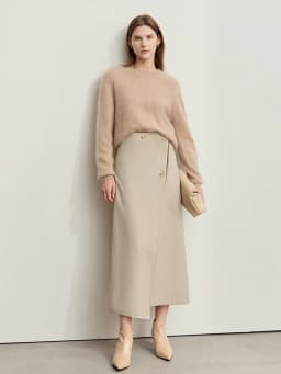 AMII Minimalist Double-sided Woolen Skirt For Women Elegant Commuter Skew Piece Slit High Waist 2025 Winter Midi Skirt 12444072
