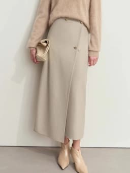 AMII Minimalist Double-sided Woolen Skirt For Women Elegant Commuter Skew Piece Slit High Waist 2025 Winter Midi Skirt 12444072