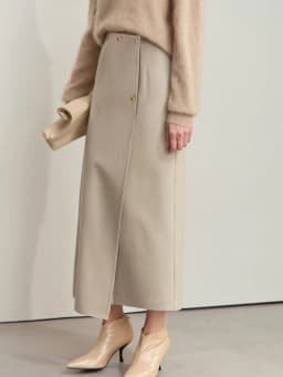 AMII Minimalist Double-sided Woolen Skirt For Women Elegant Commuter Skew Piece Slit High Waist 2025 Winter Midi Skirt 12444072