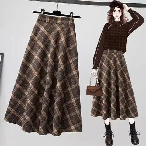 High Waist Plaid  Skirt Women's Fashion Spring Autumn Seasonal Special Sale Slimming A-Line Skirt Chinese Production