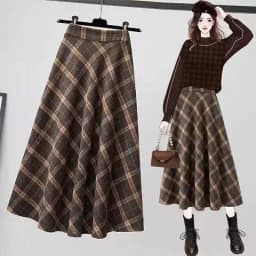 High Waist Plaid  Skirt Women's Fashion Spring Autumn Seasonal Special Sale Slimming A-Line Skirt Chinese Production