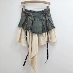 DEAT 2024 Autumn New Fashion Women's Splicing Denim Pleated Skirt High Waist Contrast Color A-line Skirts Female Trendy 33A1929