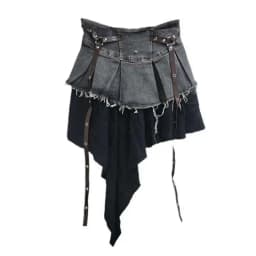 DEAT 2024 Autumn New Fashion Women's Splicing Denim Pleated Skirt High Waist Contrast Color A-line Skirts Female Trendy 33A1929